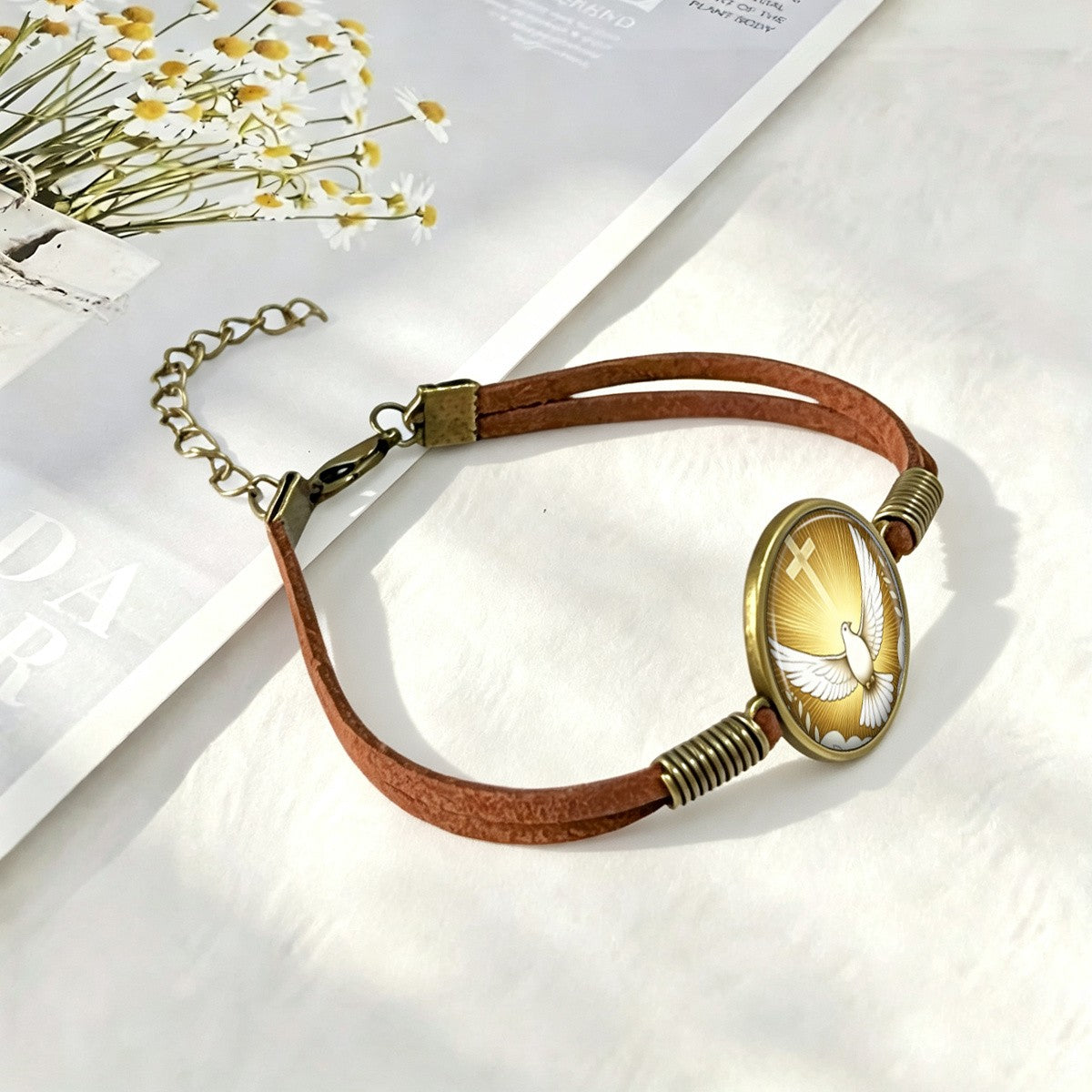 Dove & Cross Cabochon Bracelet