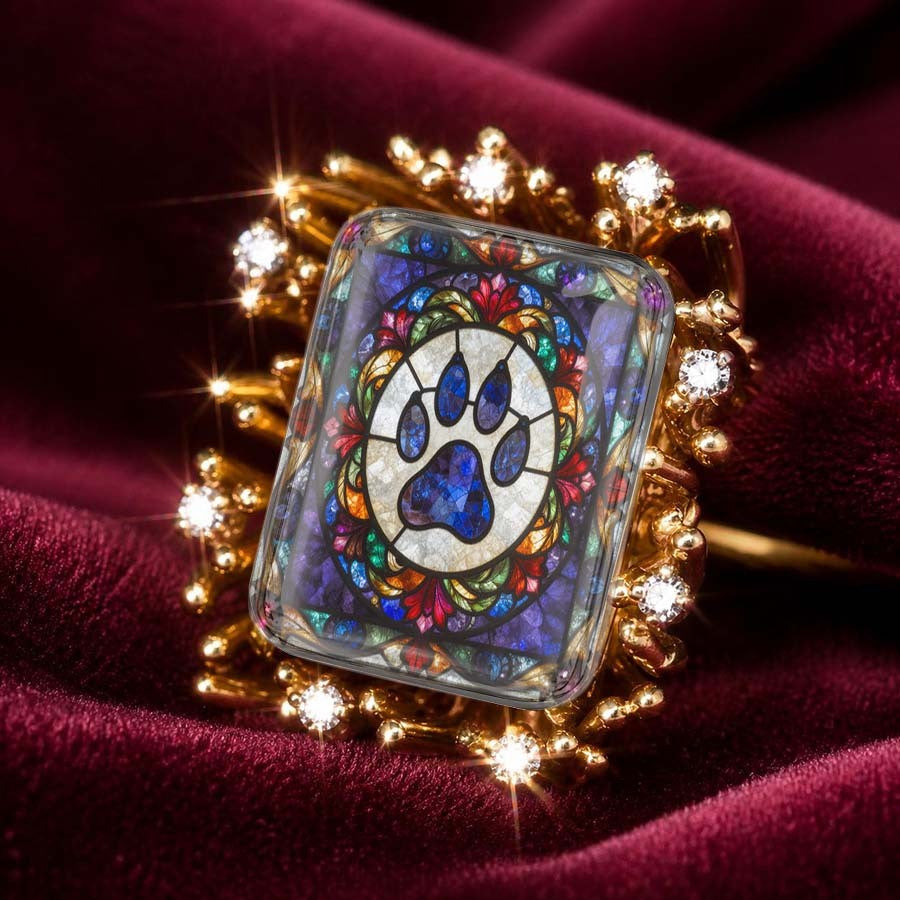 Stained Glass Paw Print Square Ring