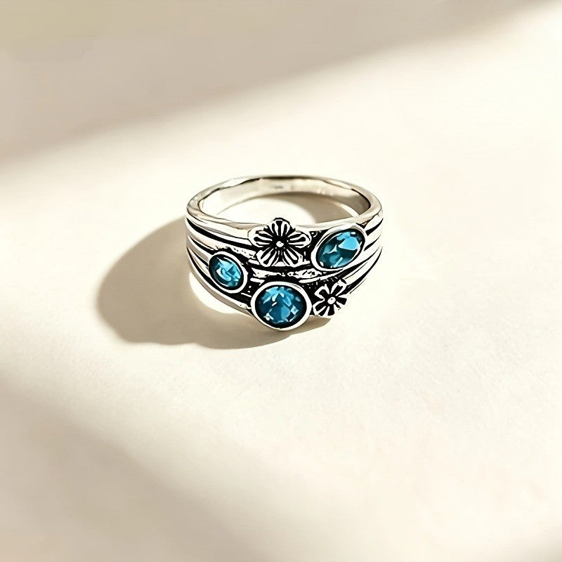 Blue Stone Floral Wide Ring