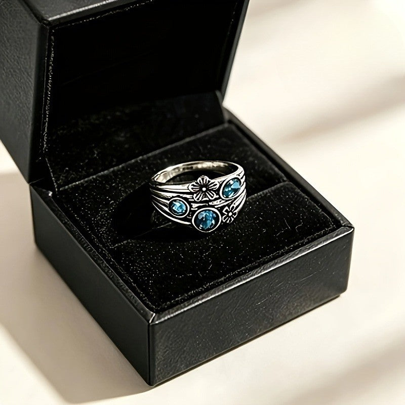 Blue Stone Floral Wide Ring
