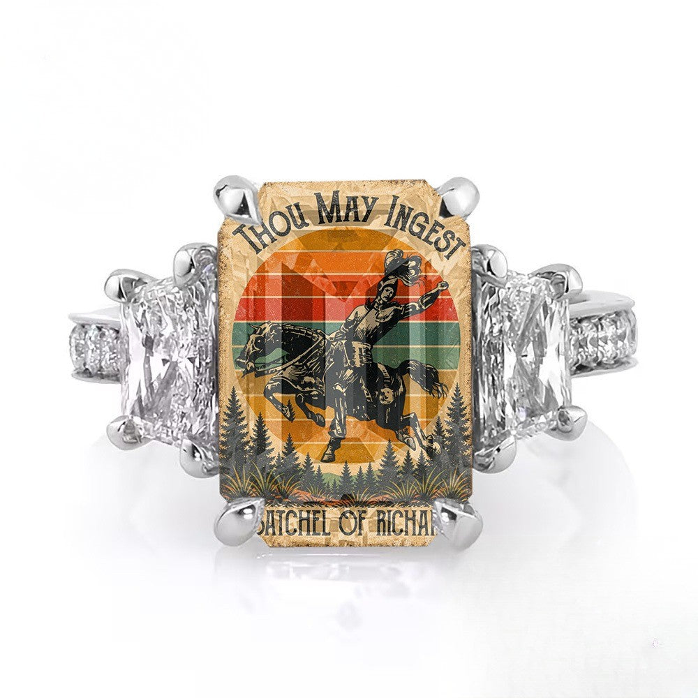 Retro Horseman Square Ring