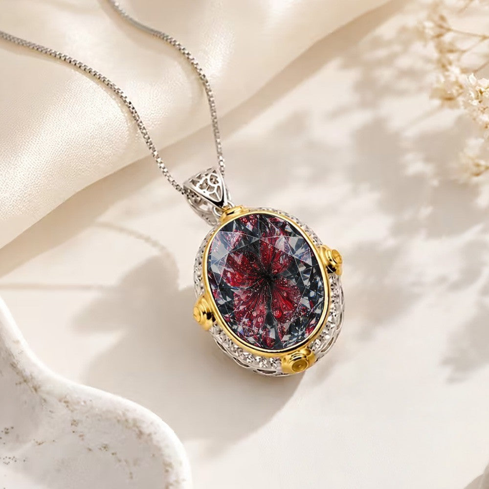 Red Butterfly Oval Pendant Necklace