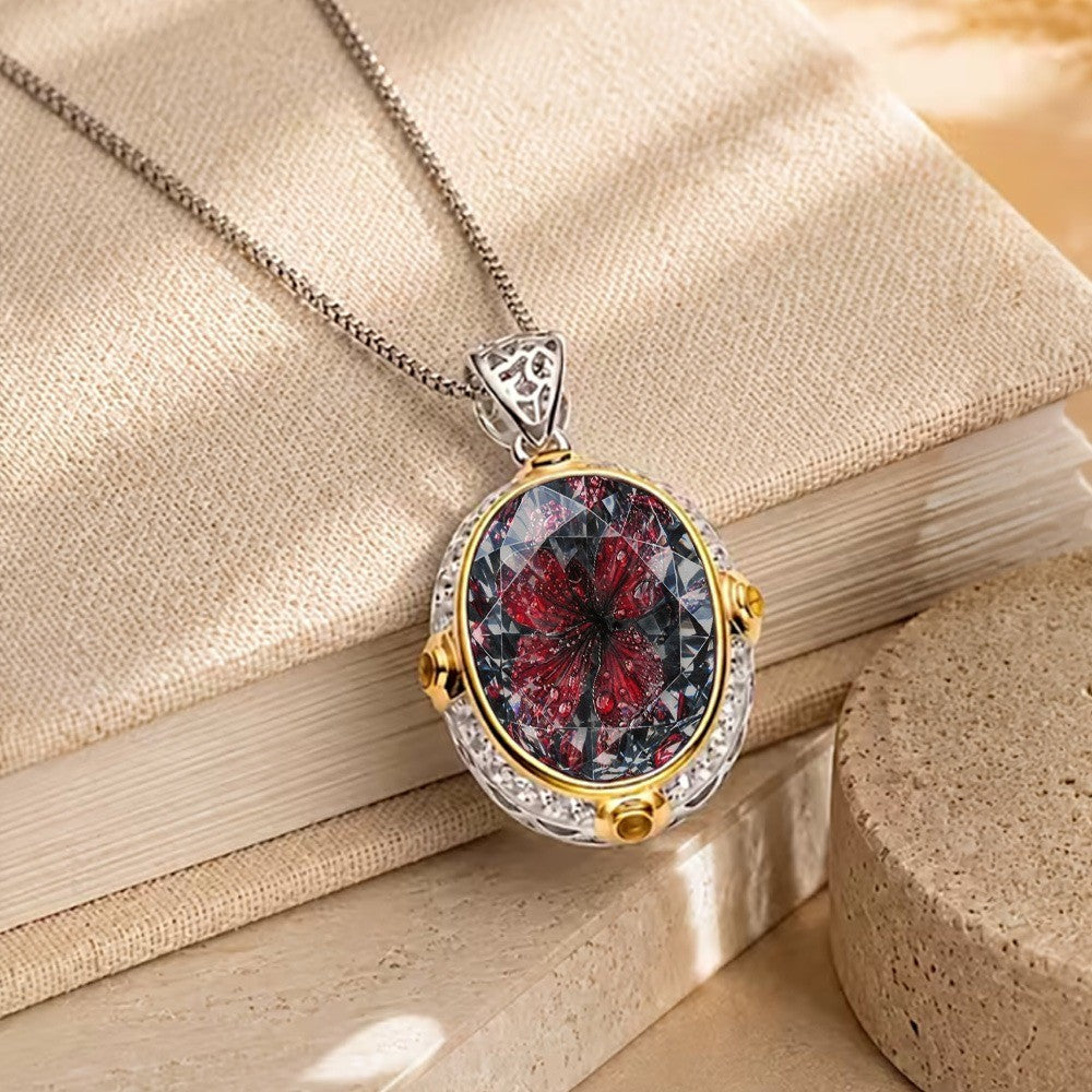 Red Butterfly Oval Pendant Necklace
