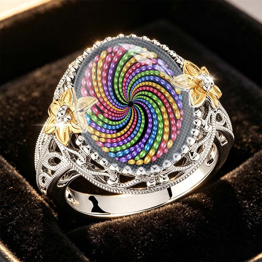 Rainbow Spiral Floral Ring