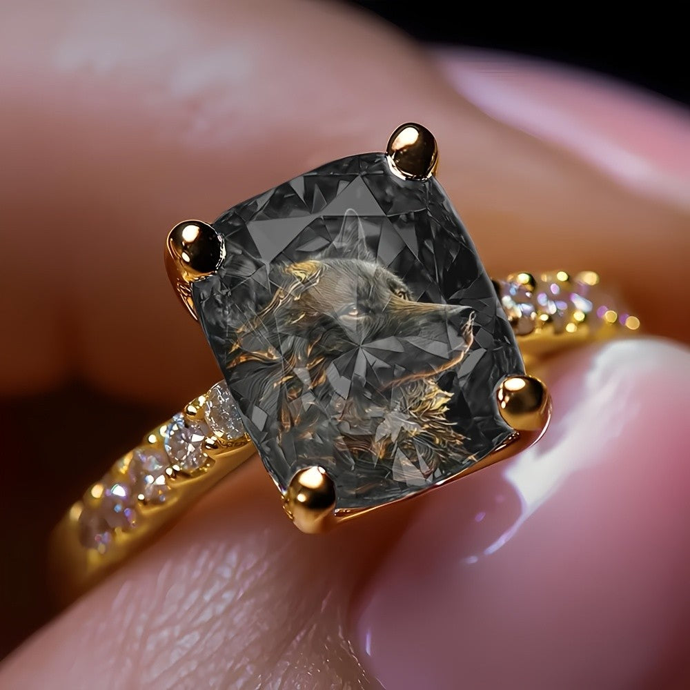 Black Wolf Square Ring