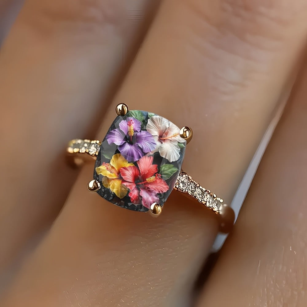 Multicolor Hibiscus Square Ring