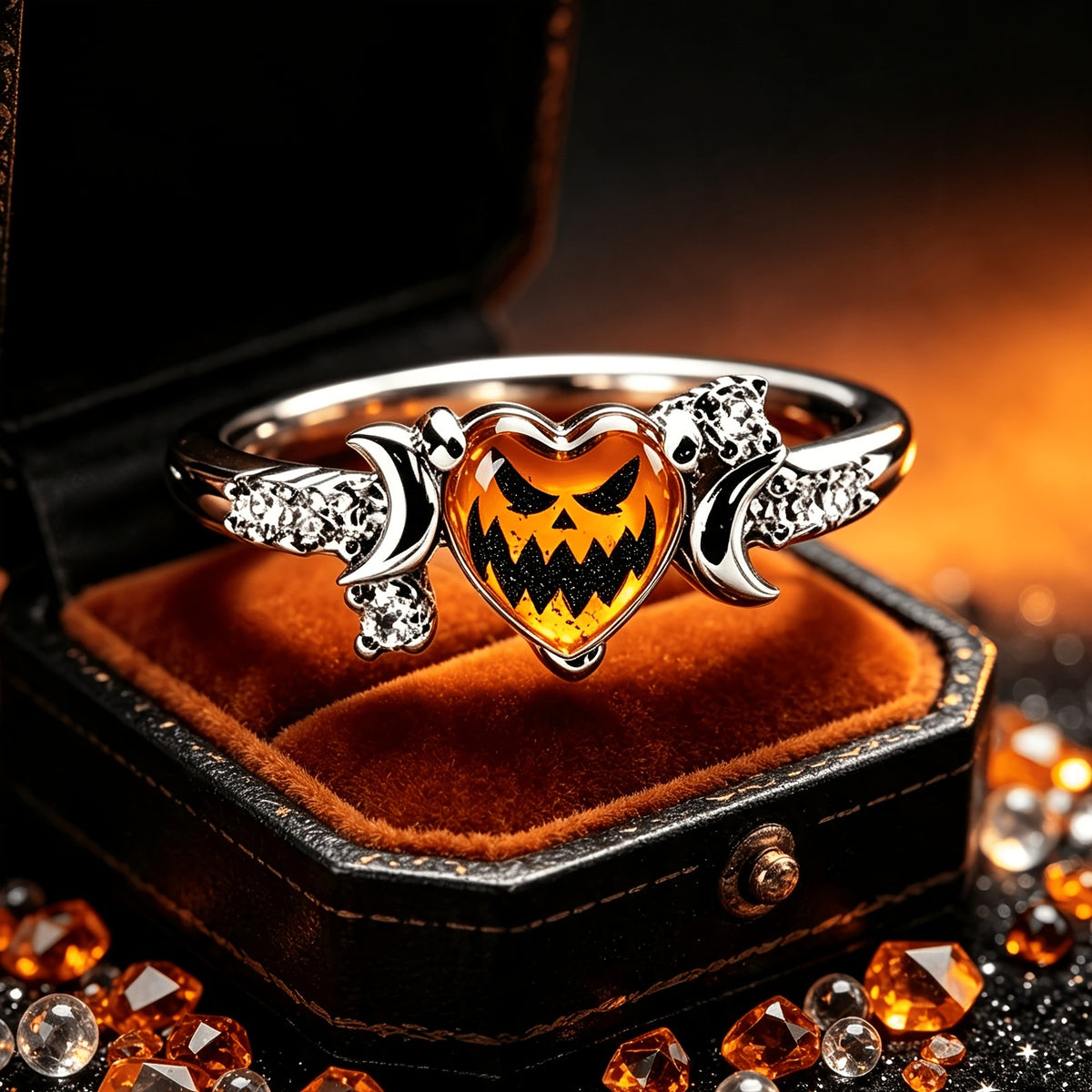 Jack-O-Lantern Heart Ring
