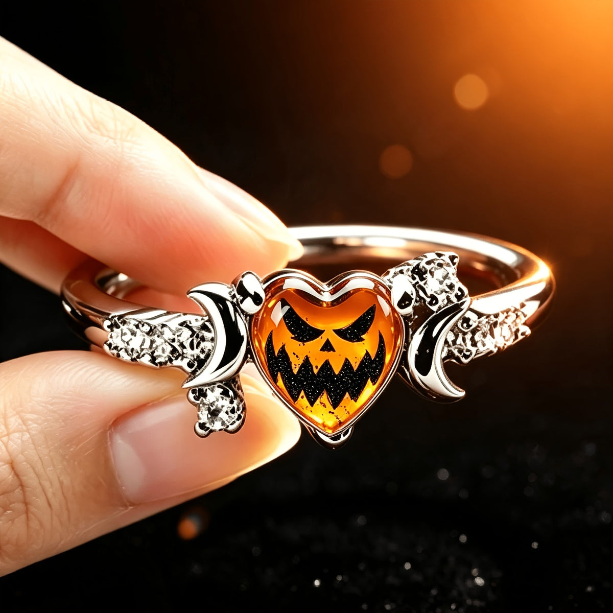Jack-O-Lantern Heart Ring