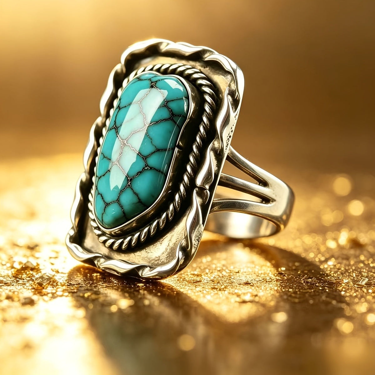 Turquoise Wavy Frame Ring