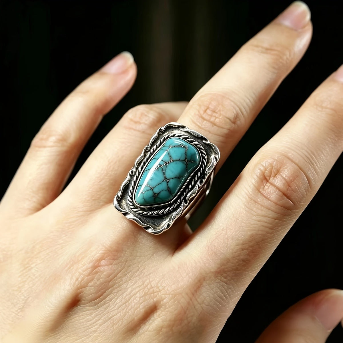 Turquoise Wavy Frame Ring