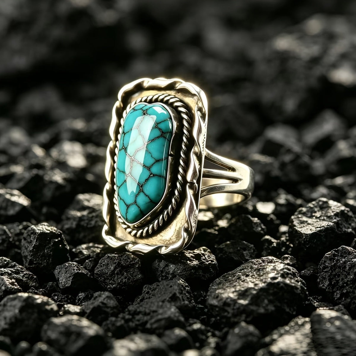 Turquoise Wavy Frame Ring