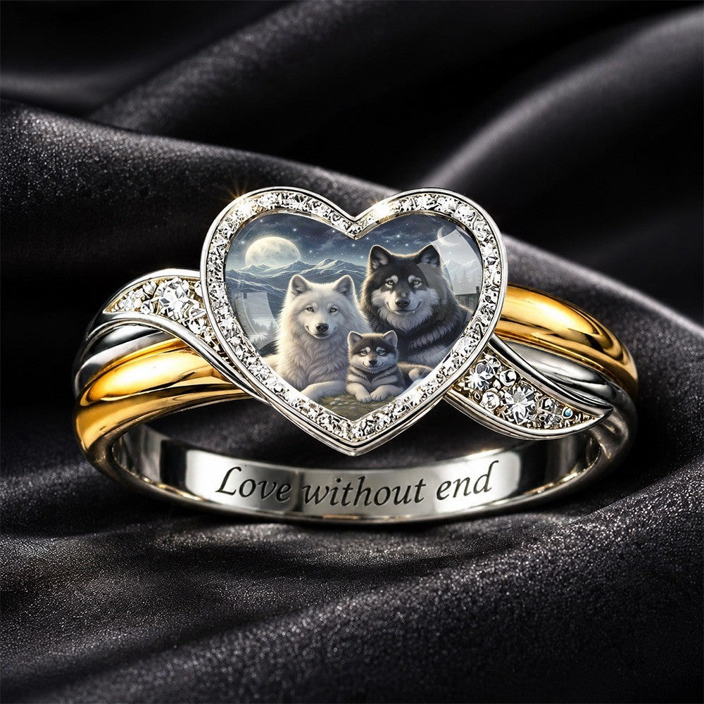 Wolf Family Heart Ring