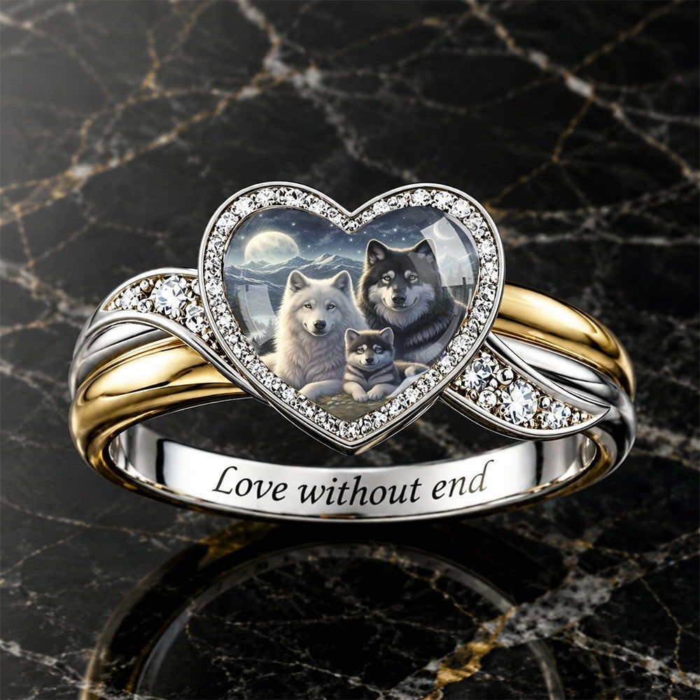 Wolf Family Heart Ring