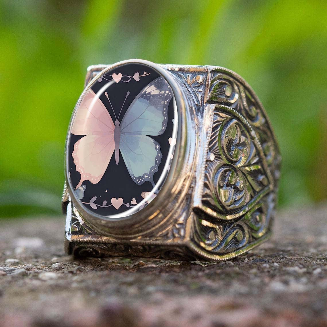 Butterfly Glass Dome Ring