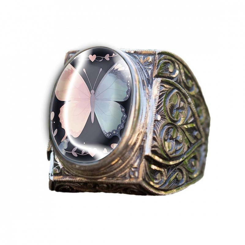 Butterfly Glass Dome Ring