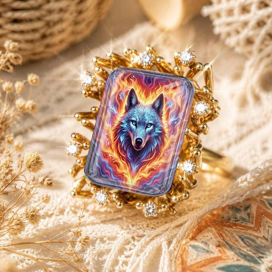 Colorful Wolf Statement Ring