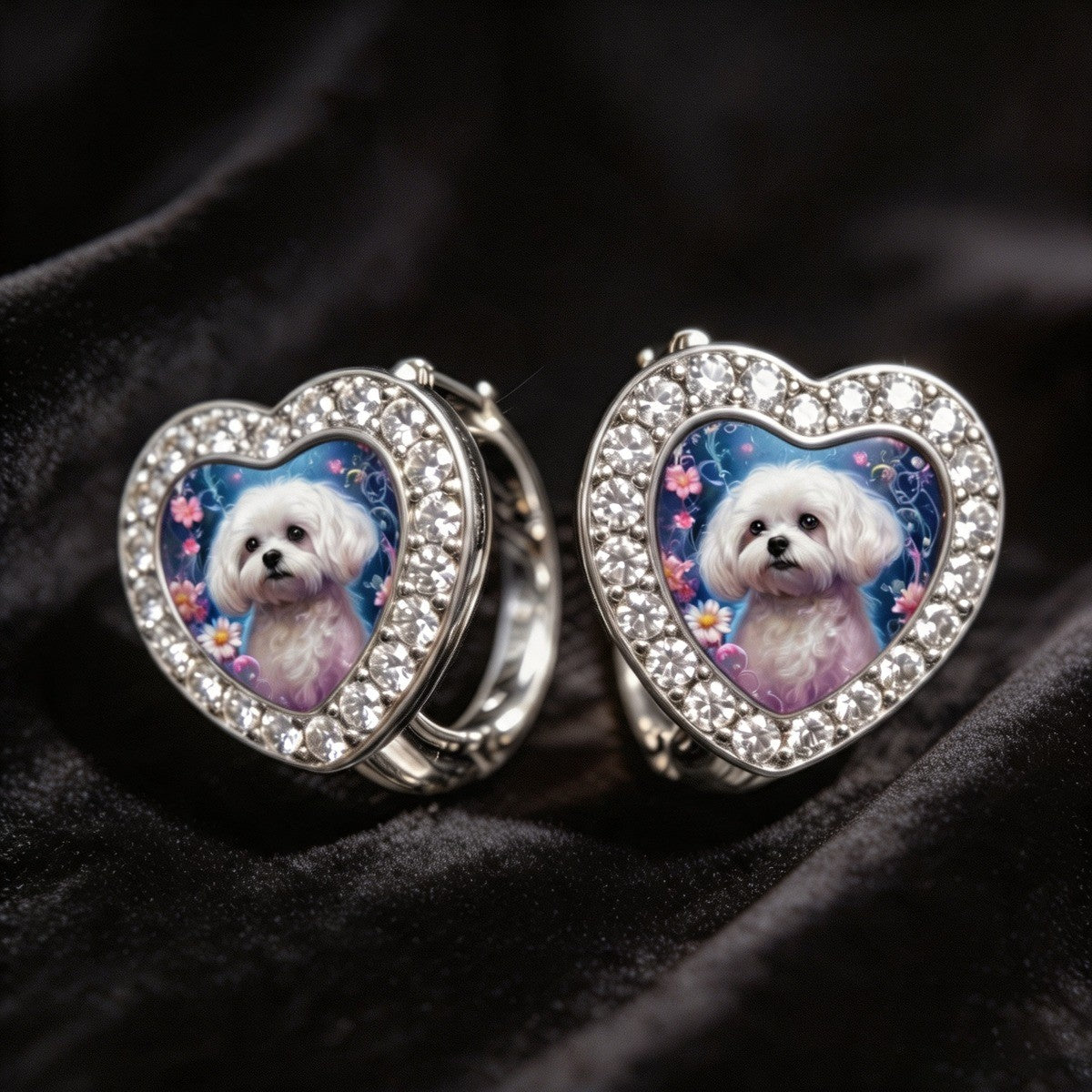 Crystal Puppy Heart Hoop Earrings