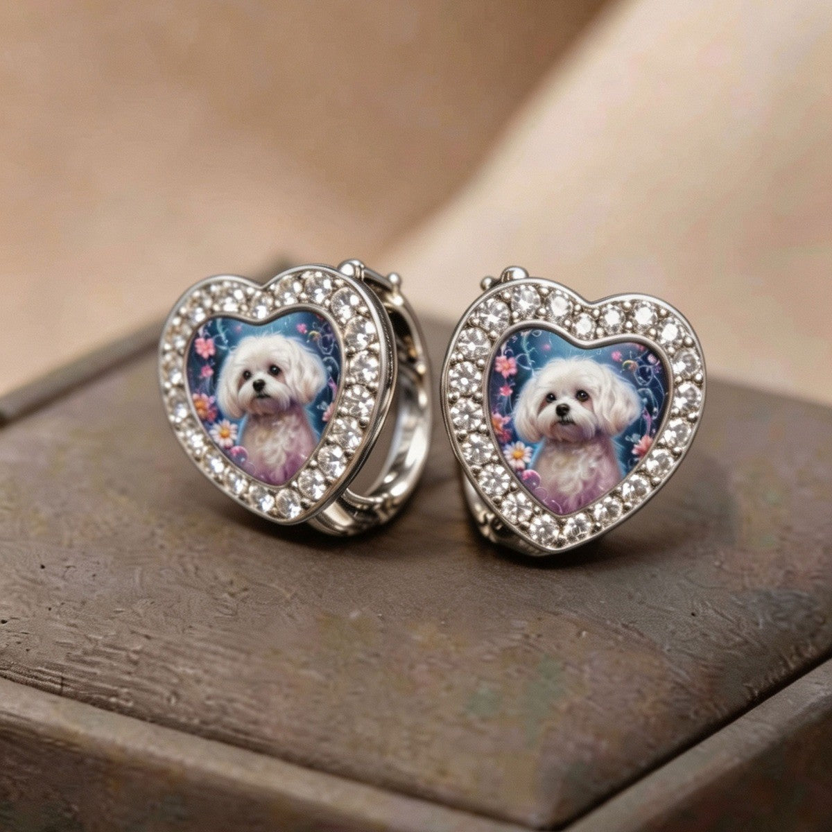 Crystal Puppy Heart Hoop Earrings