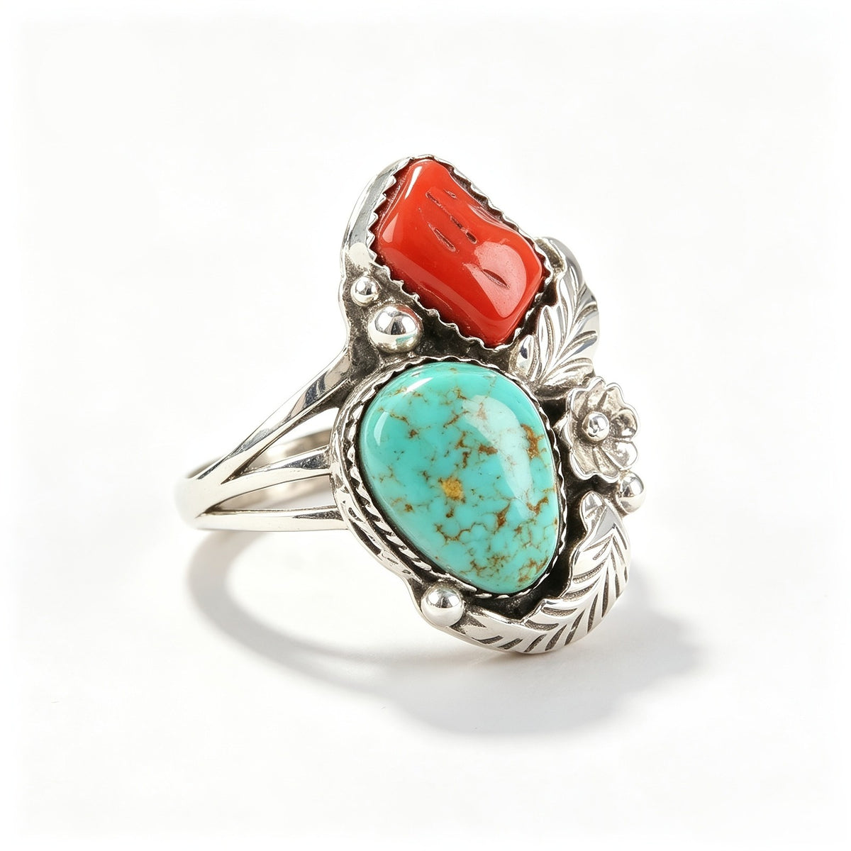 Turquoise & Coral Statement Ring