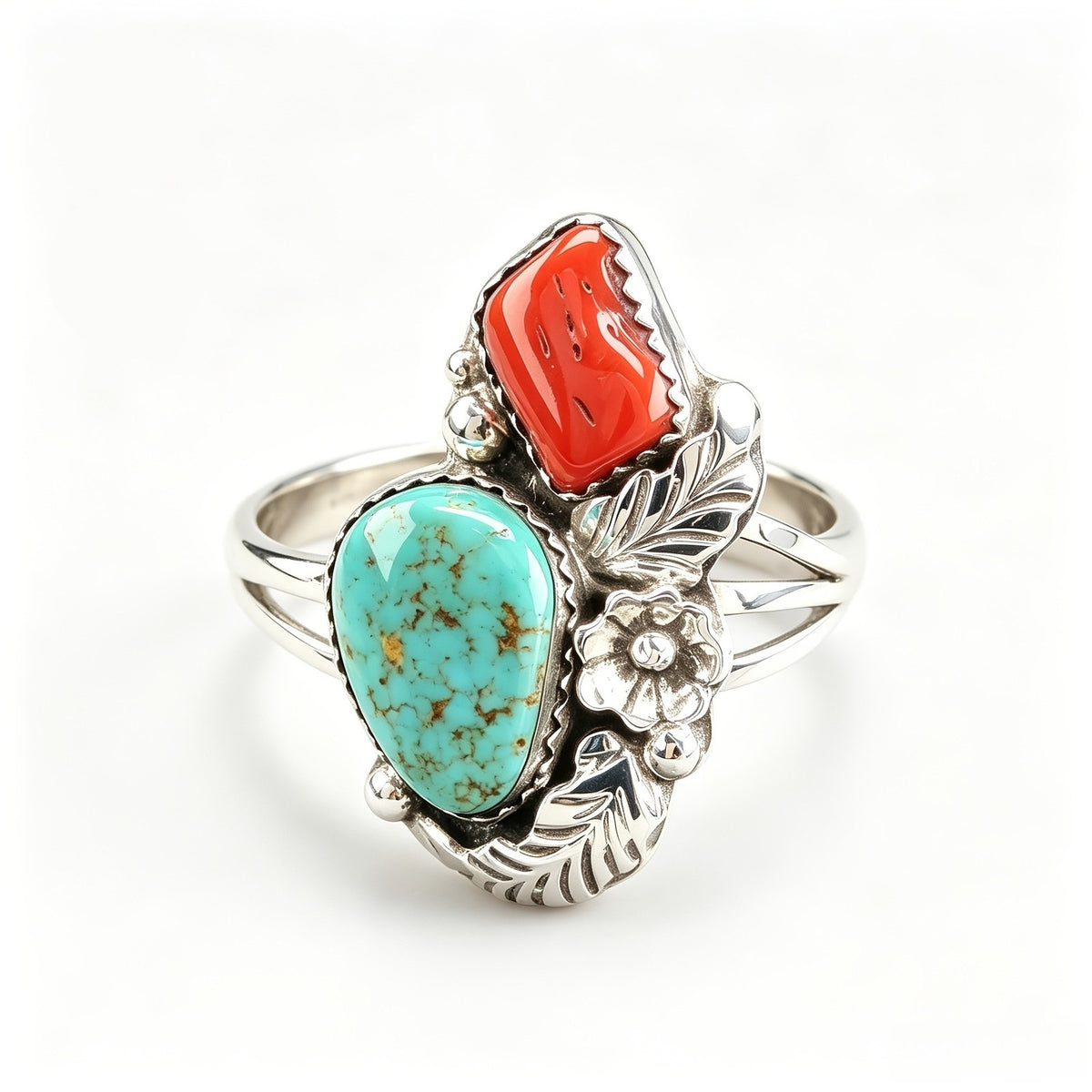 Turquoise & Coral Statement Ring