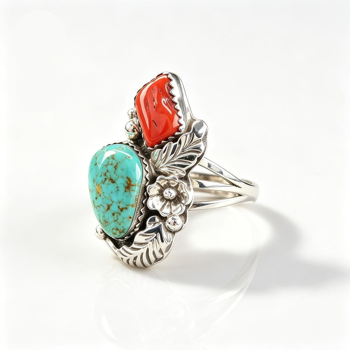 Turquoise & Coral Statement Ring