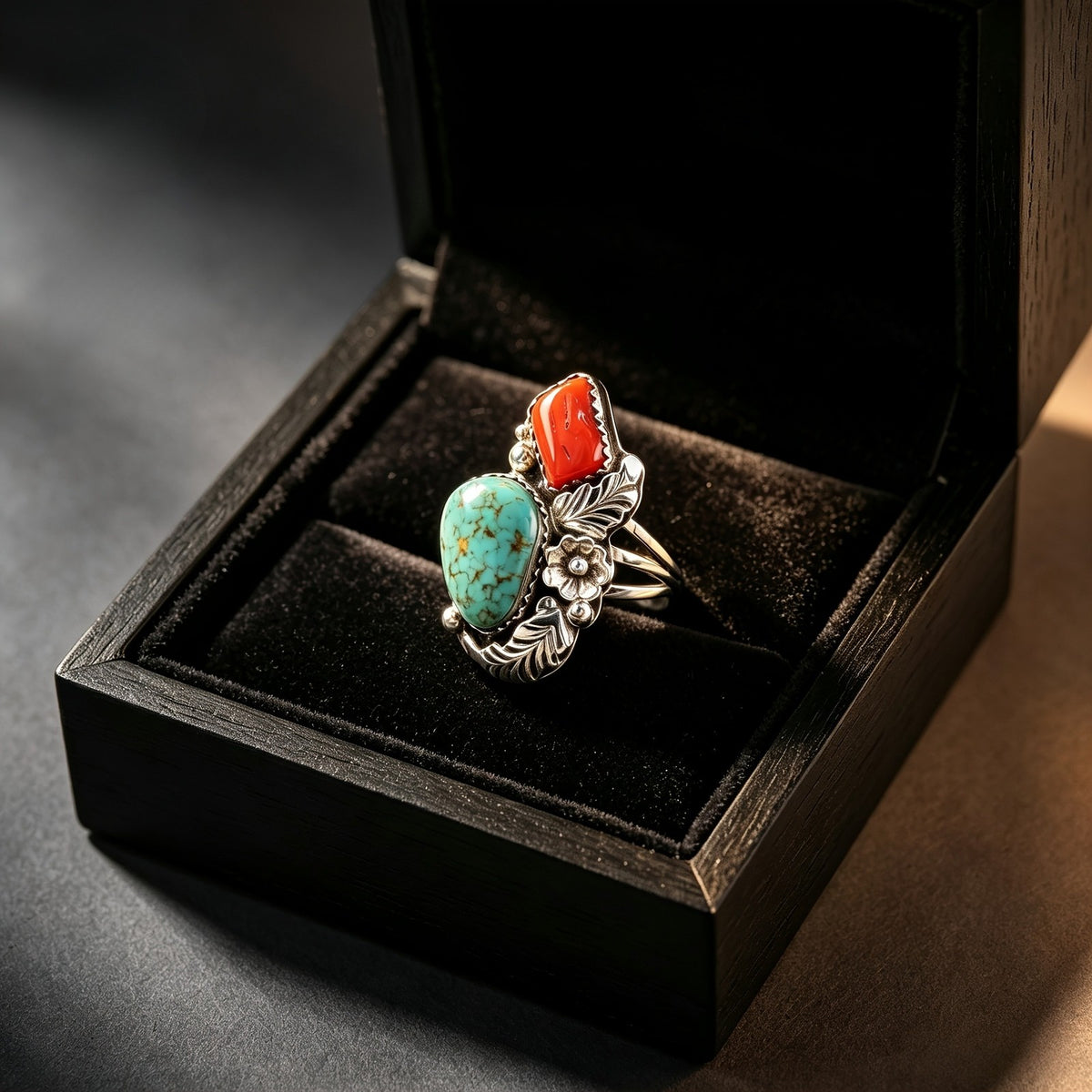 Turquoise & Coral Statement Ring