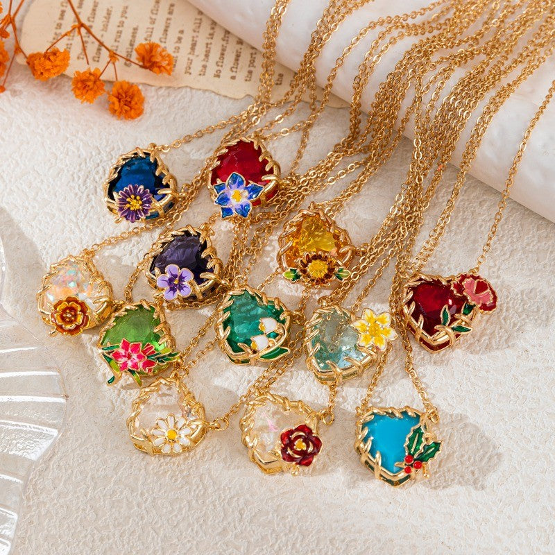 Colorful Enamel Floral Heart Necklace