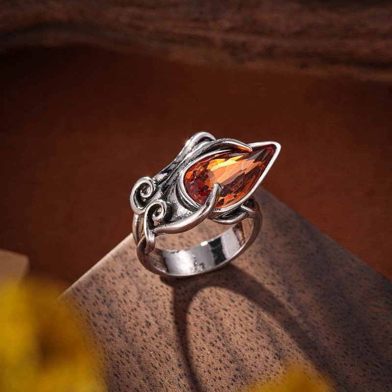 Orange Teardrop Statement Ring