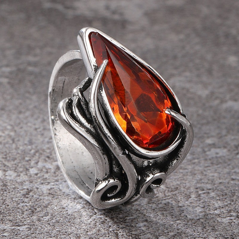 Orange Teardrop Statement Ring