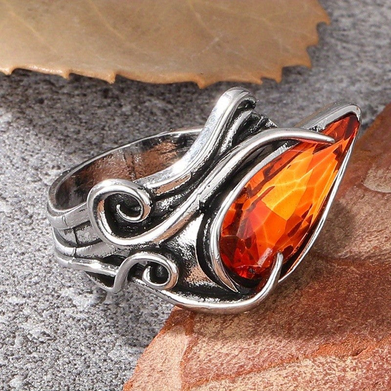 Orange Teardrop Statement Ring