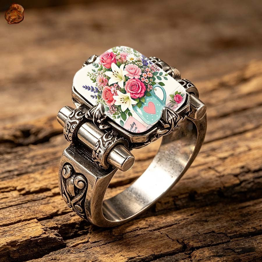 Floral Teacup & Heart Statement Ring