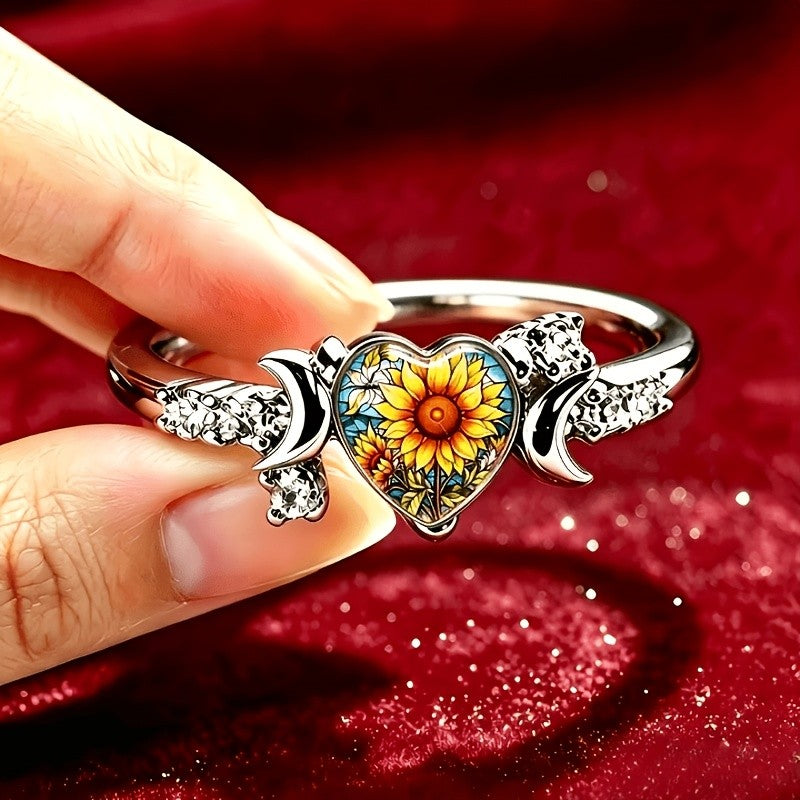 Sunflower Mosaic Heart Ring