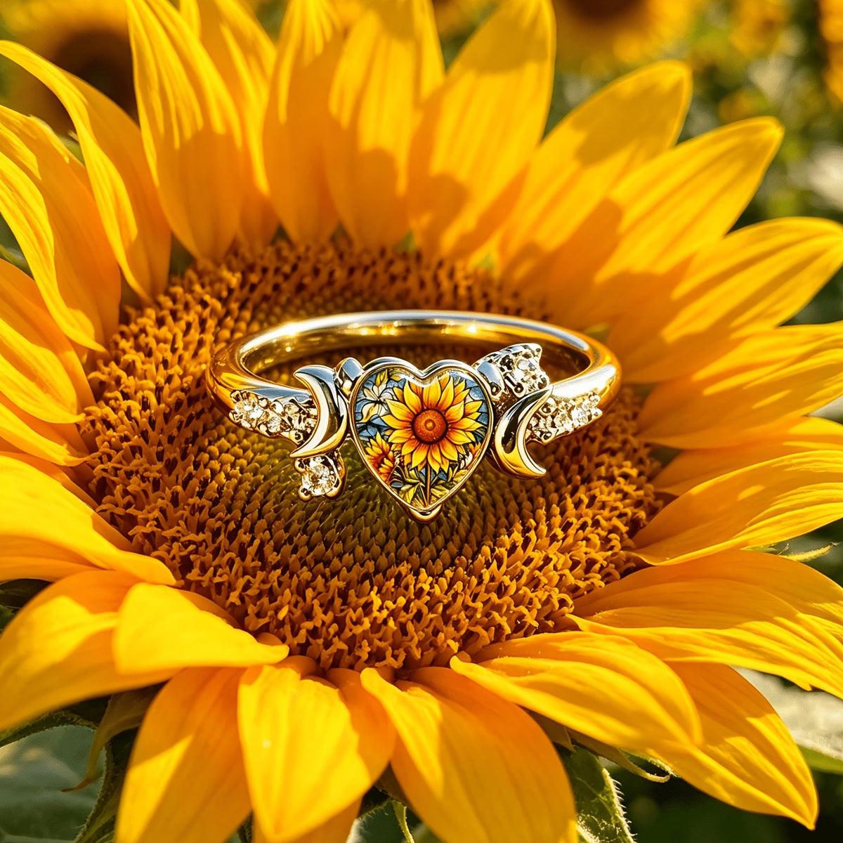 Sunflower Mosaic Heart Ring