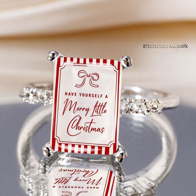 Merry Little Christmas Rectangular Ring