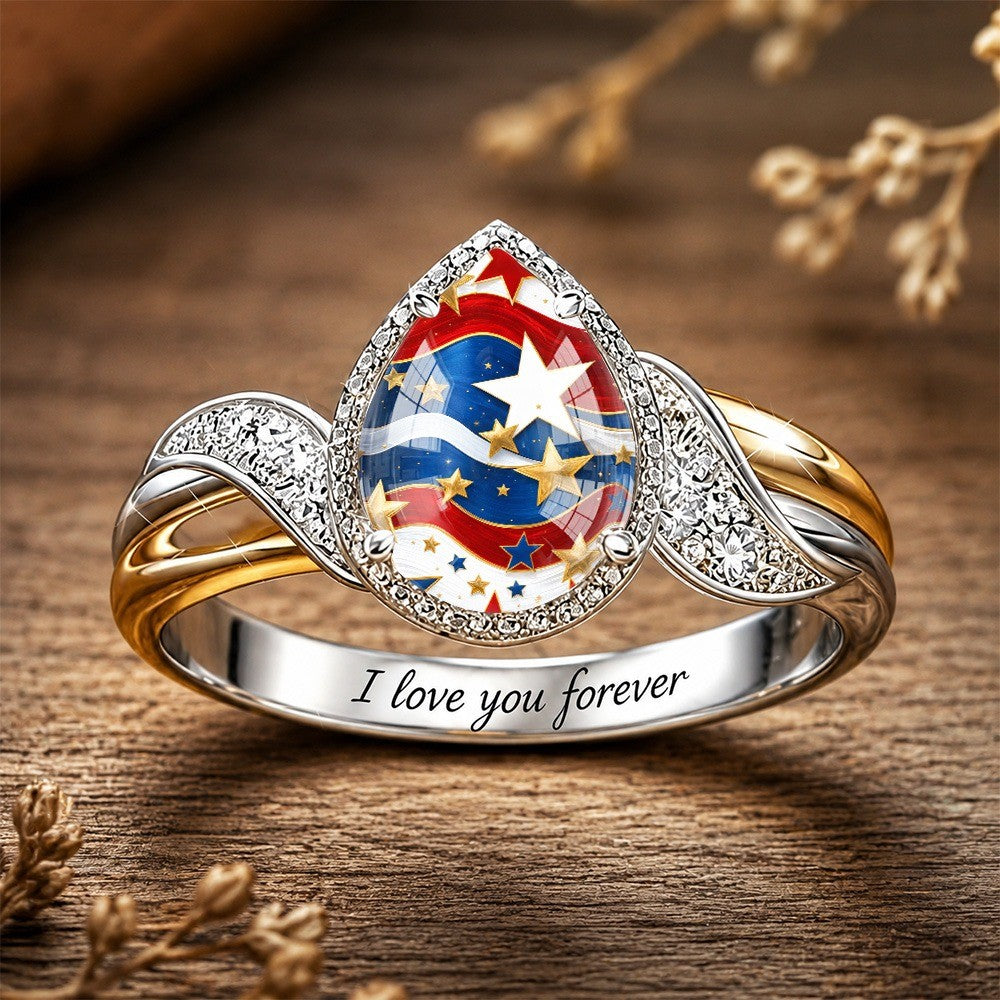 Starry Flag Teardrop Ring