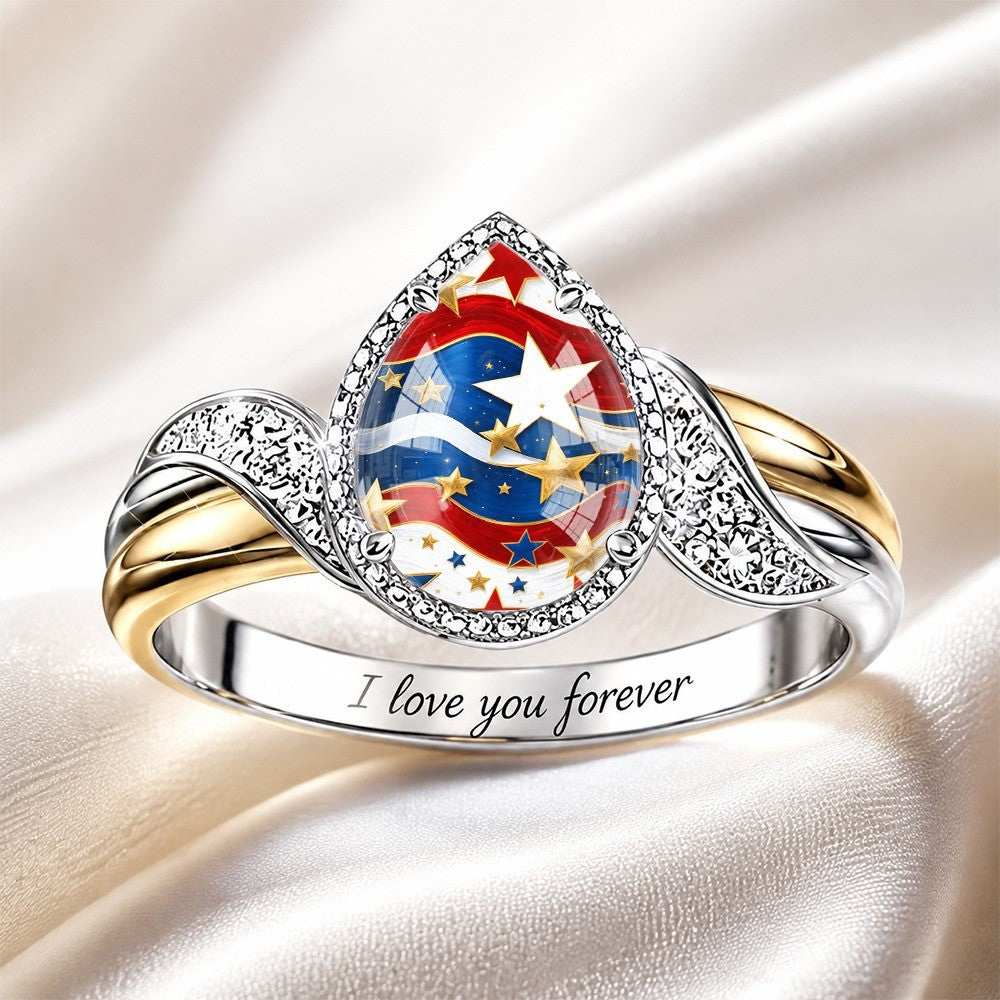Starry Flag Teardrop Ring