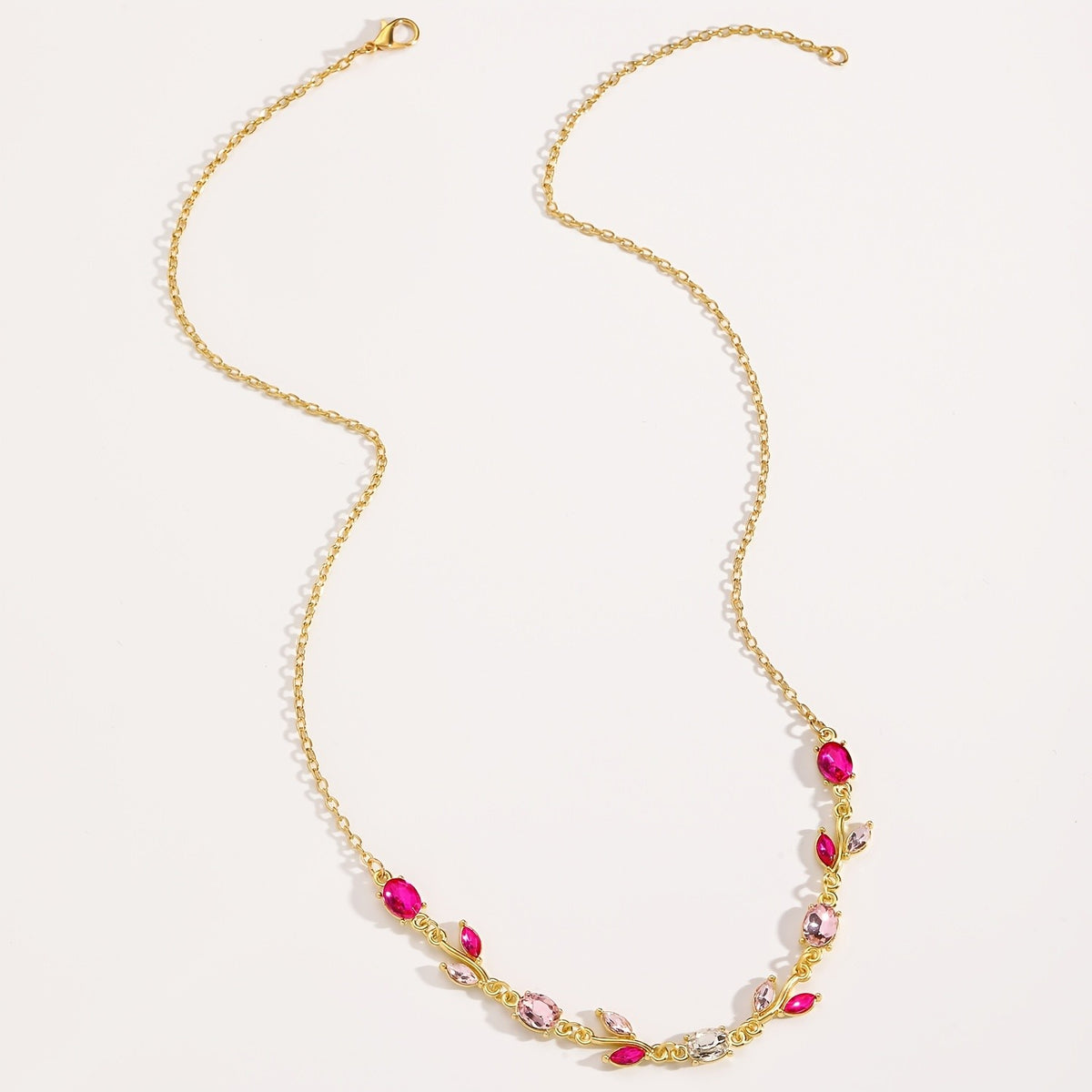 Rose Red & Crystal Leaf Necklace