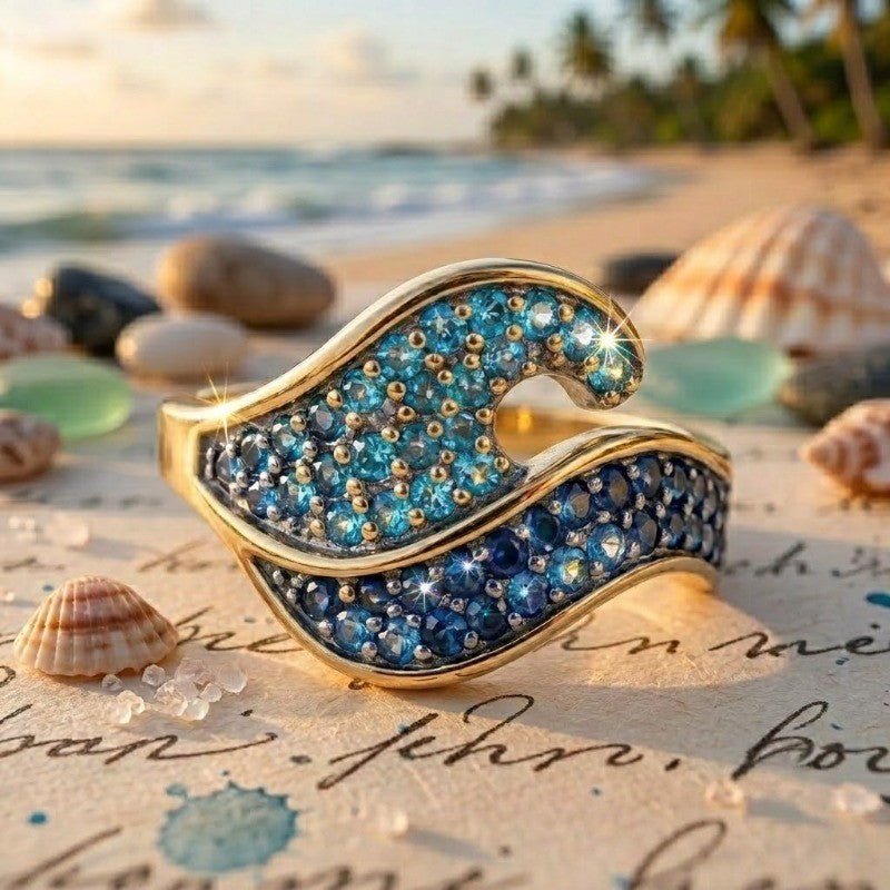 Blue Zircon Wave Ring