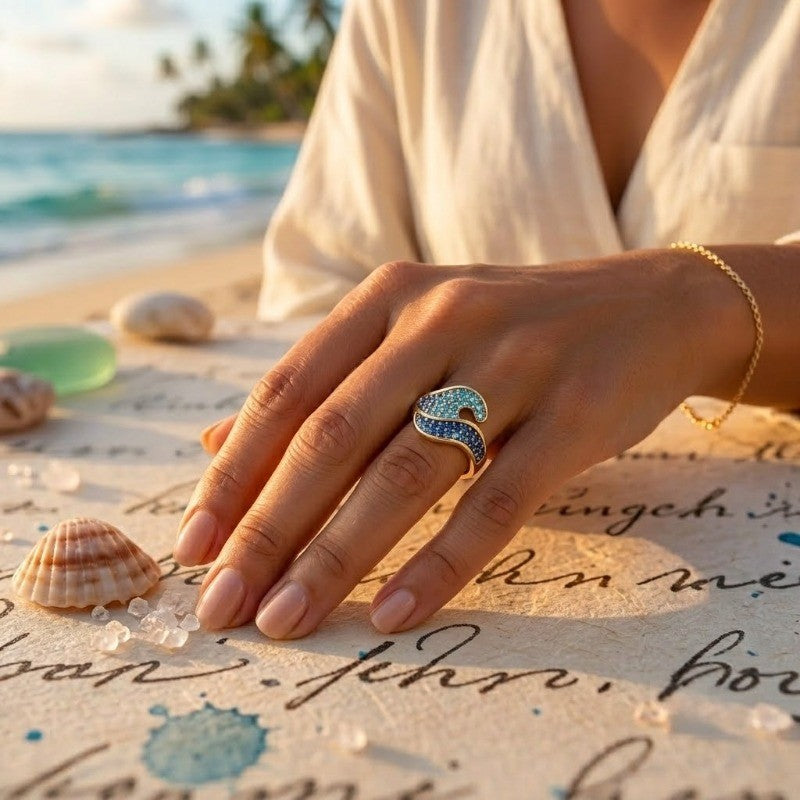 Blue Zircon Wave Ring