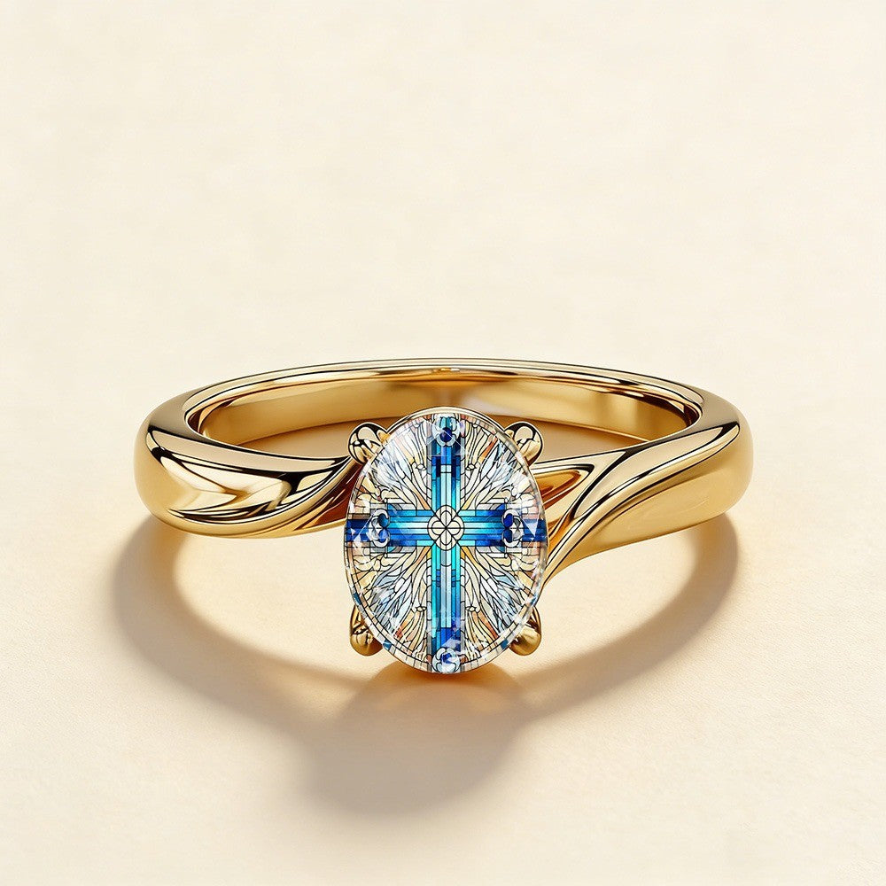 Blue Cross Oval Ring
