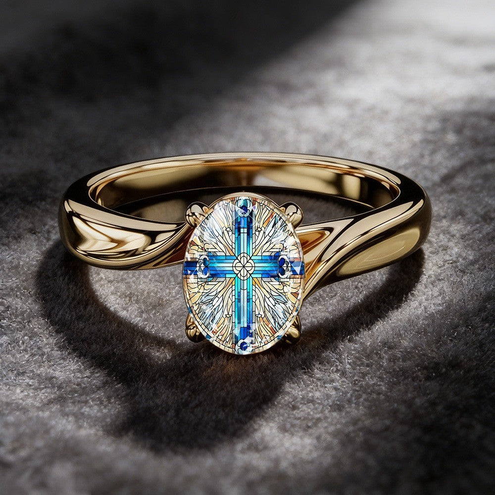Blue Cross Oval Ring