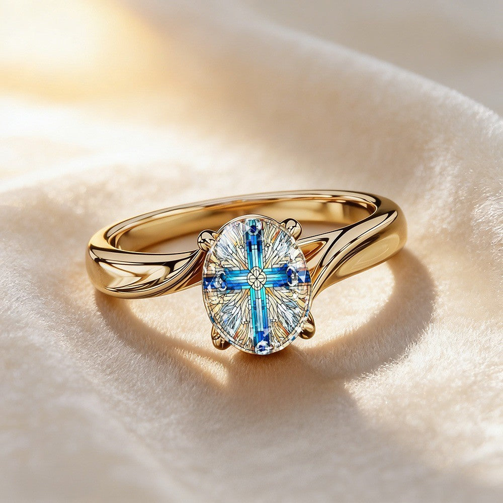 Blue Cross Oval Ring