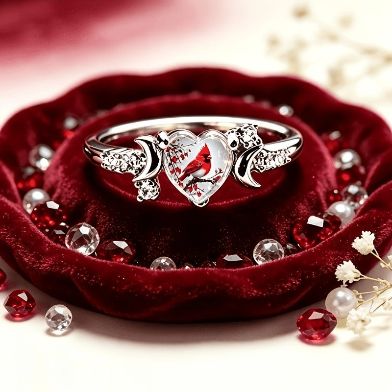 Cardinal Bird Heart Ring