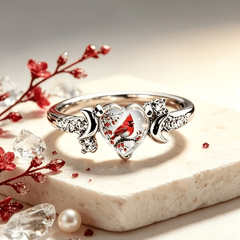 Cardinal Bird Heart Ring
