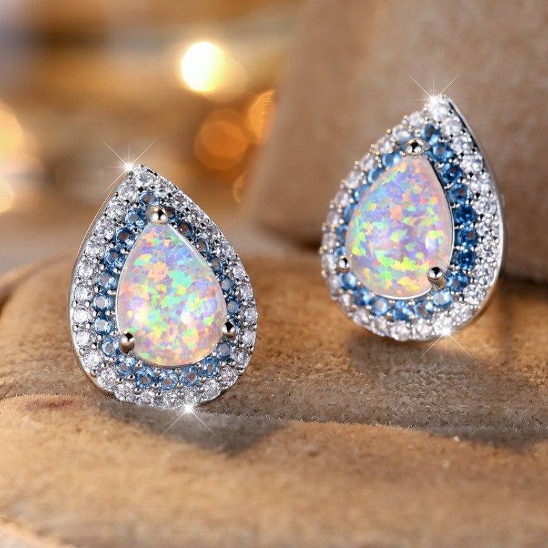 Iridescent & Blue Crystal Teardrop Earrings