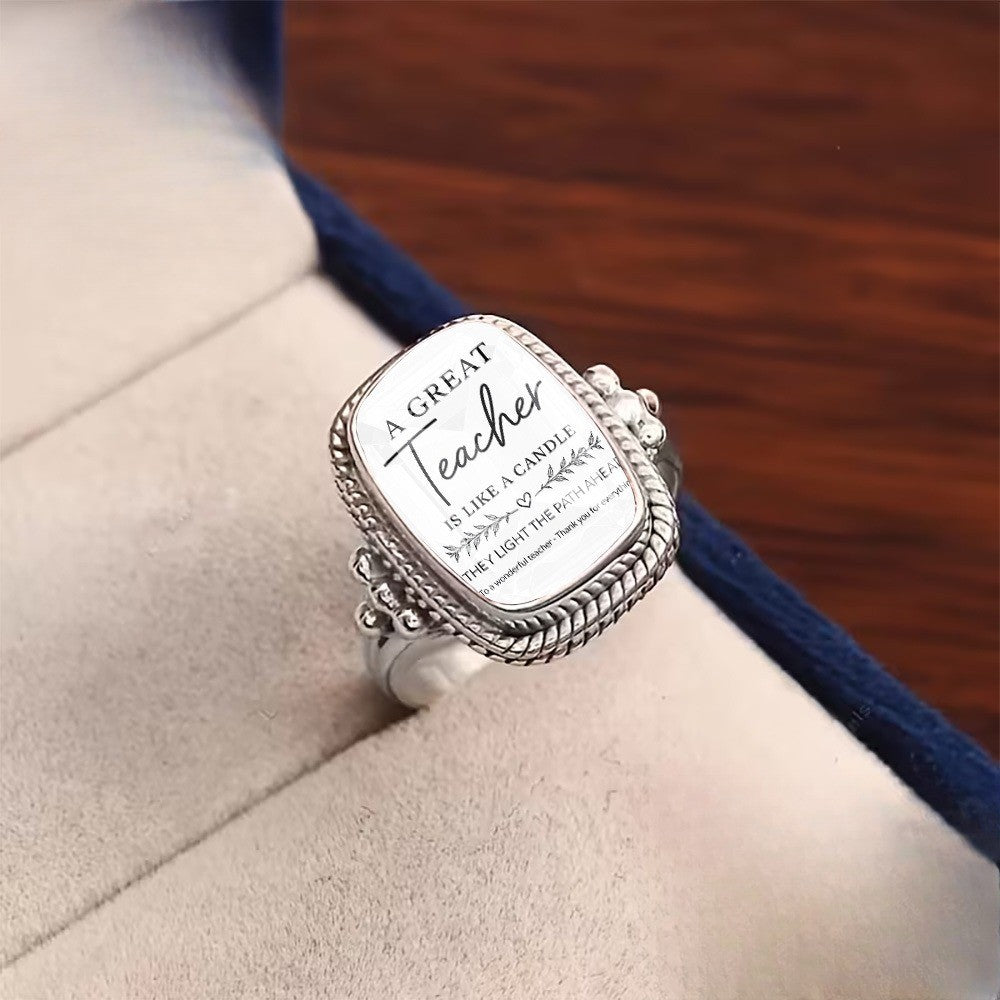 Teacher Quote Beaded Square Ring