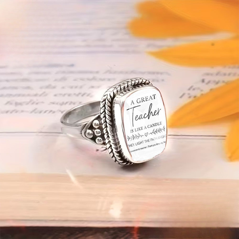 Teacher Quote Beaded Square Ring