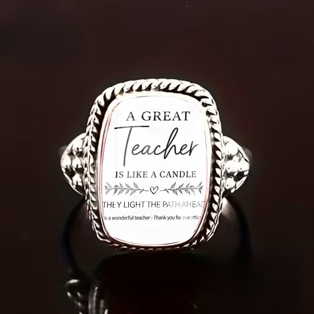 Teacher Quote Beaded Square Ring