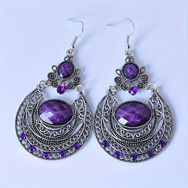 Purple Stone Filigree Earrings