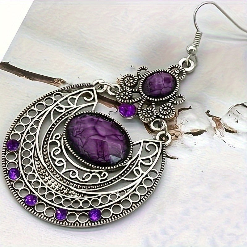 Purple Stone Filigree Earrings